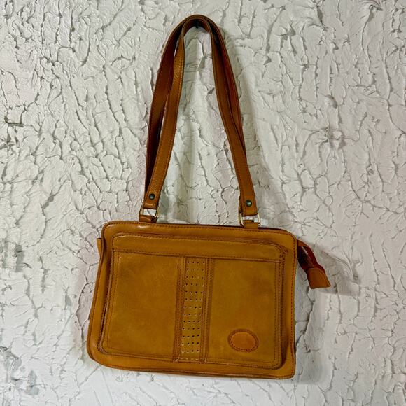 Vintage Leather Shoulder Bag Tan Genuine Leather Hong Kong Purse 80s